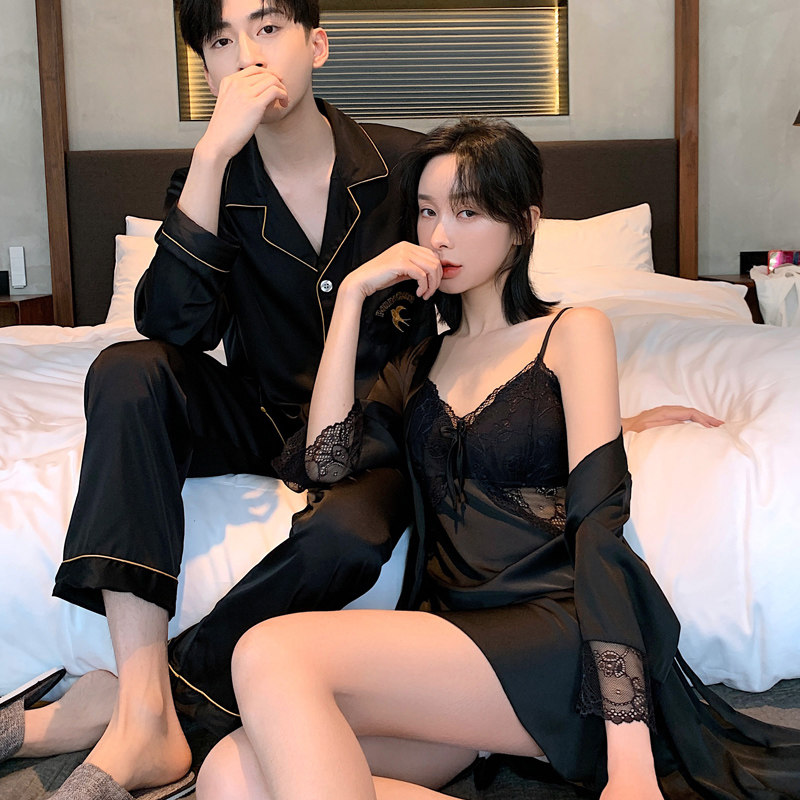 VIRRI CIAGA~Light luxury brand sexy lace couple pajamas spring and autumn ice silk luxury suspender nightdress