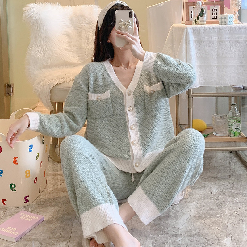 In Autumn Share ~ High Face Value Recommended Pyjamas Woman Autumn Winter Soft Cotton and Green Cardigan Coral Suede Household Clothes