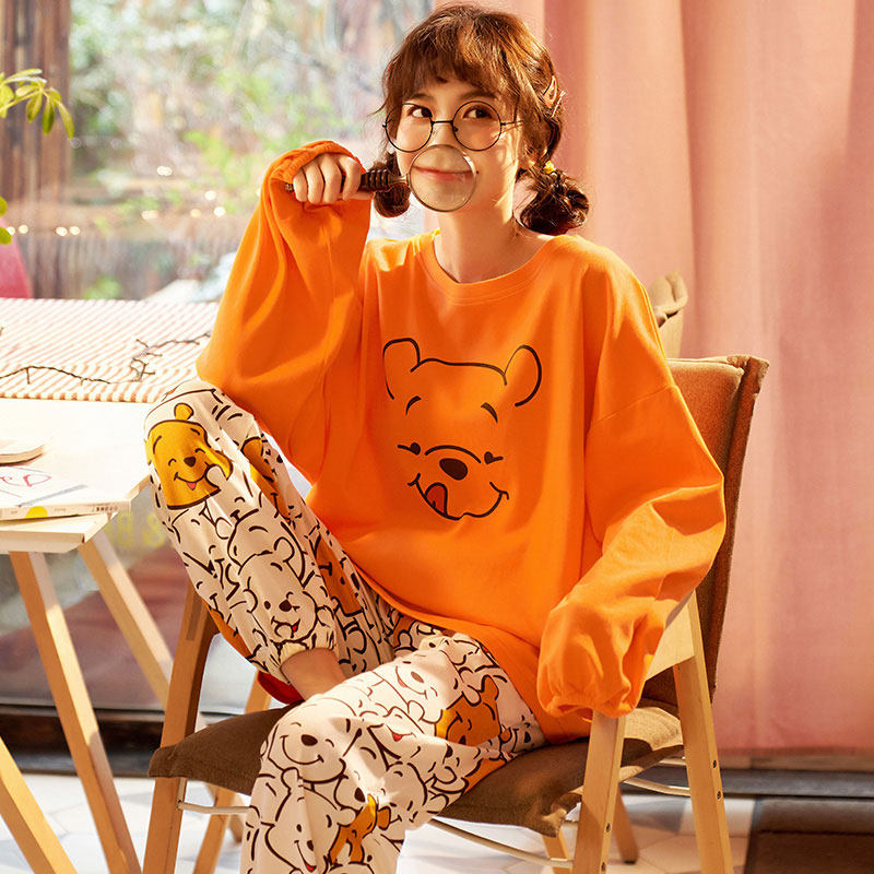 Pajamas women's spring and autumn cotton long-sleeved autumn and winter Korean version of cotton cute can be worn outside summer cartoon home suit suit