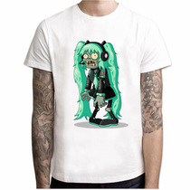 Fun zombie Hatsune Miku short-sleeved T-shirt summer mens sweat-absorbing T-shirt all-match clothes casual cotton bottoming shirt