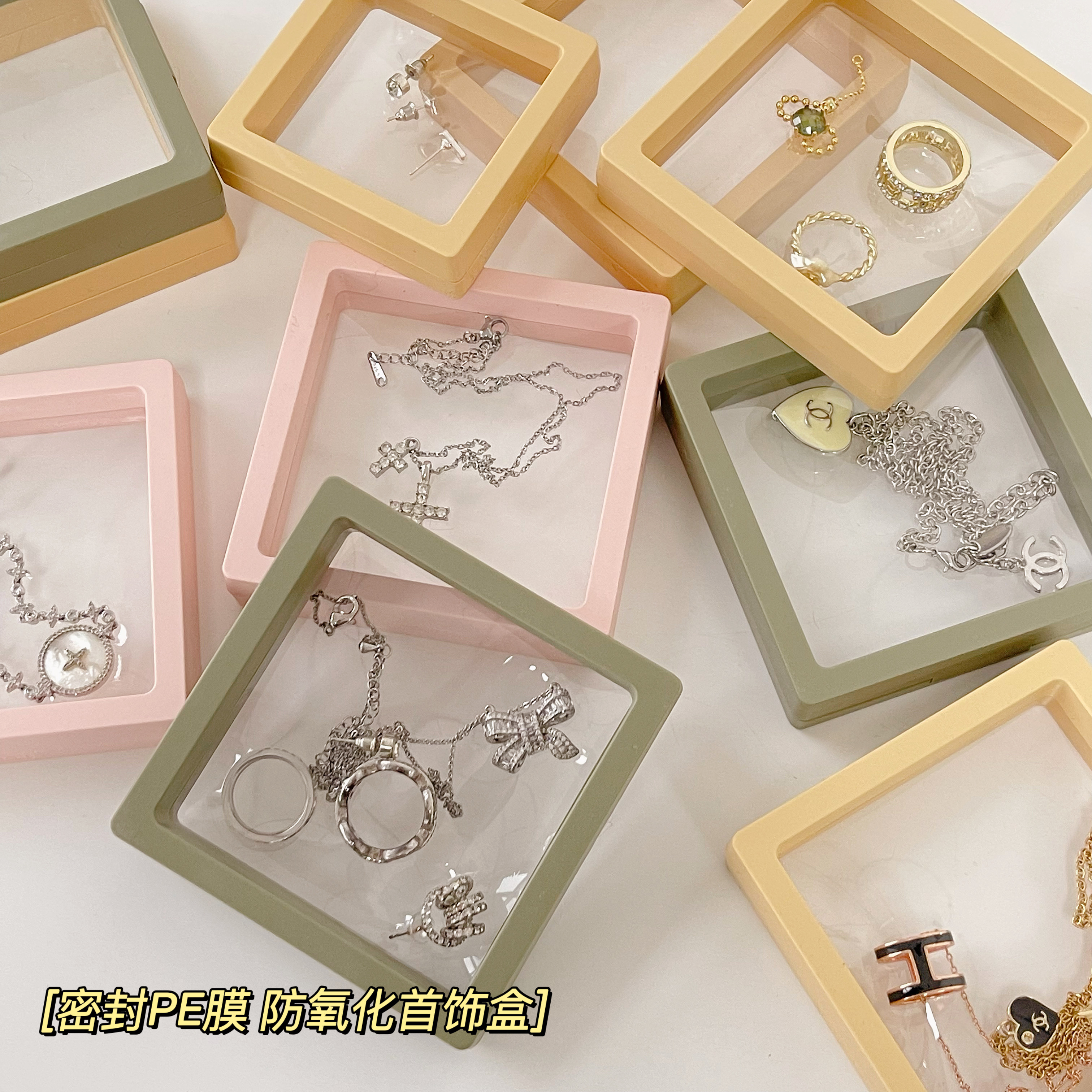 ins transparent ~Pe film anti-oxidation jewelry box earrings necklace ring convenient storage box suspension display box