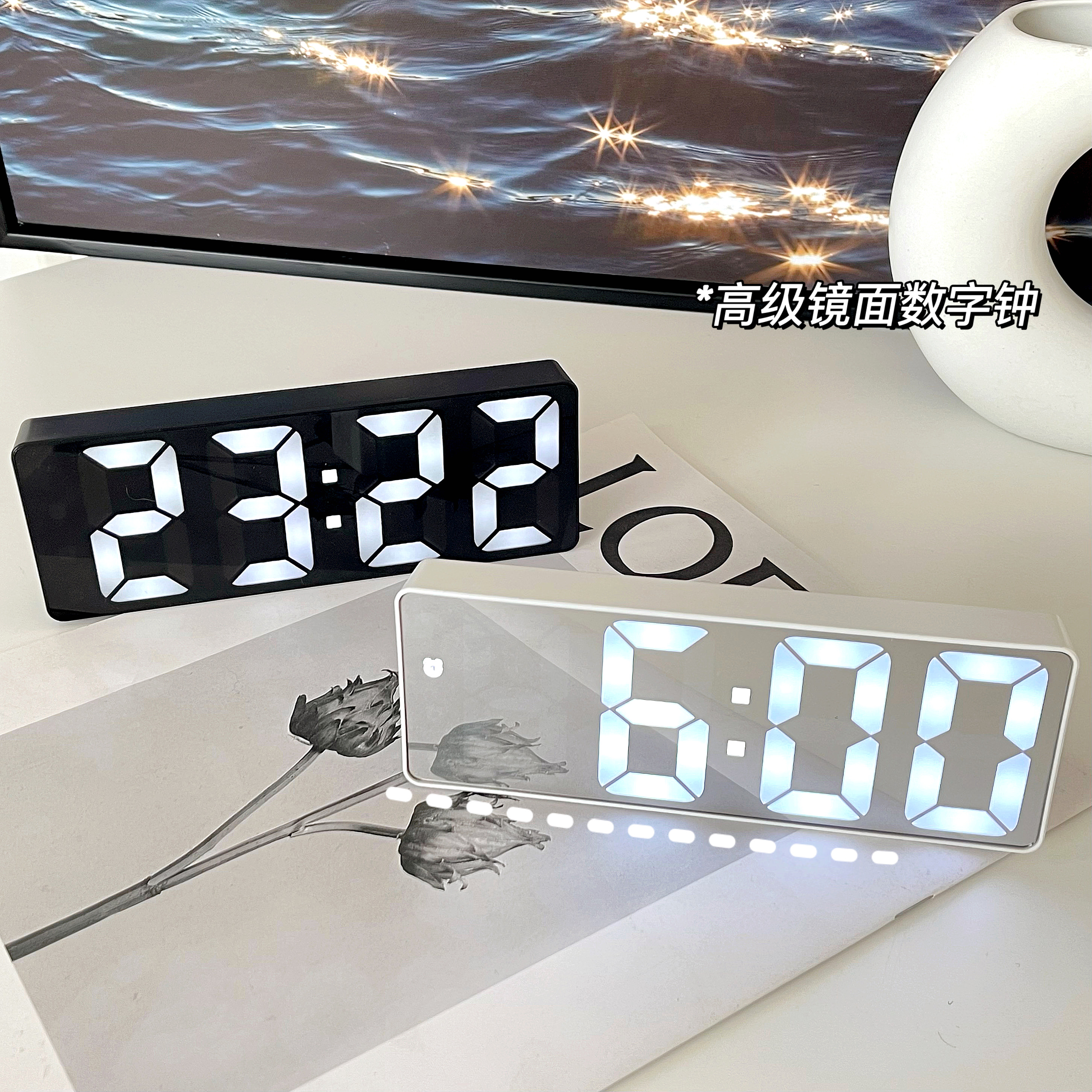 Luminous mirror ~ins silent digital electronic clock alarm clock student desktop intelligent simple multi-function clock meter