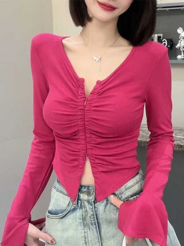 Early Autumn Irregular Long-Sleeved T-Shirt for Women 2023 New Autum Style Slim Fit Bell-Sleeve Bottoming Shirt Short Sexy Top Early Autumn Irregular Long-Sleeved T-Shirt for Women 2023 New Autum Style Slim Fit Bell-Sleeve Bottoming Shirt Short Sexy Top