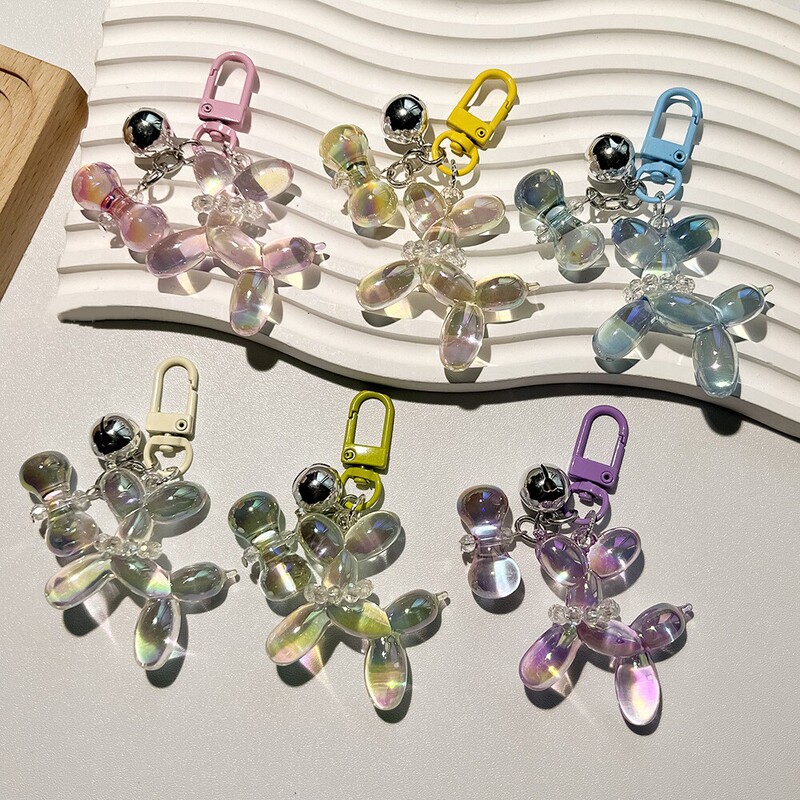 Finished Cartoon High-Transparency Color-Plated Balloon Dog Pendant Creative Small Gift Ornament Car Keychain Earphone Case Decoration
