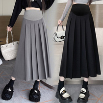 Summer maternity skirt high-end suit pleated skirt 2024 new style skirt womens casual belly support umbrella skirt