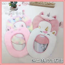 Bucket ring toilet seat toilet seat cushion cute unicorn household plush warm toilet seat toilet cover universal