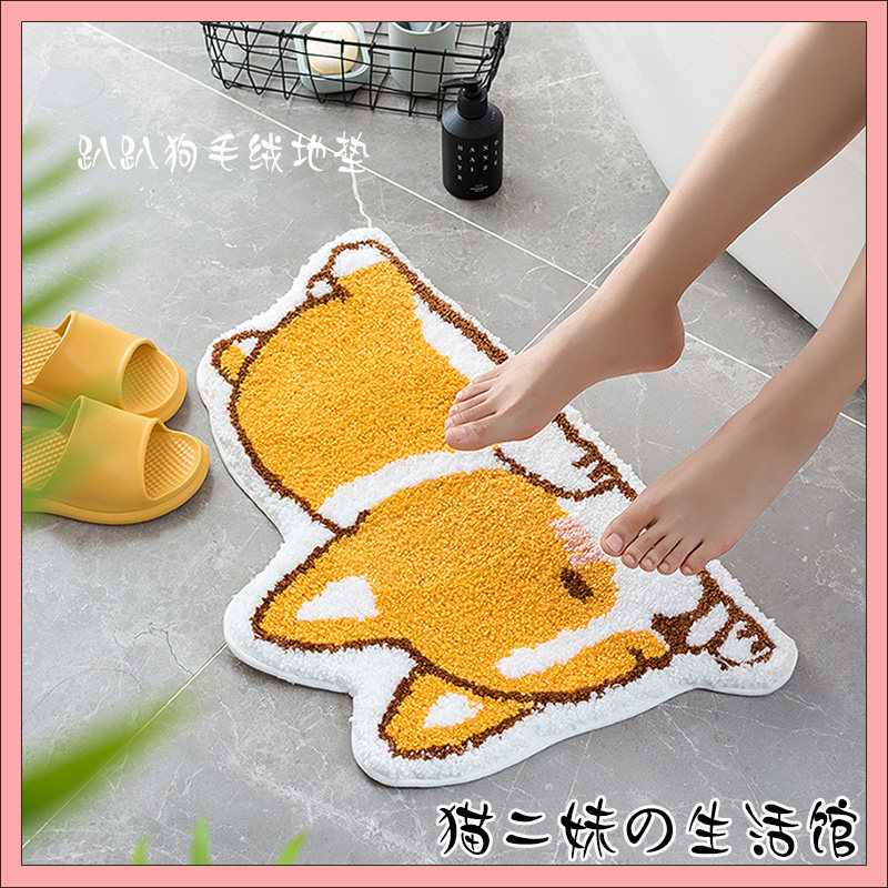 Cartoon cute Shiba Inu mat entrance door powder room absorbent floor mat bathroom non-slip mat floor mat household