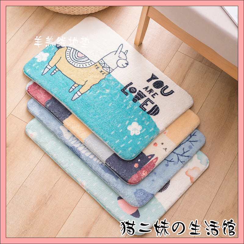 Cartoon lamb velvet entrance floor mat foot mat bathroom powder room toilet floor mat entry and exit safety door mat
