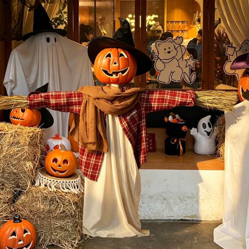 Halloween Decorations, Pumpkin Ornaments, Bar Party Scene Setup, Props for Creating Ambiance at the Store Entrance