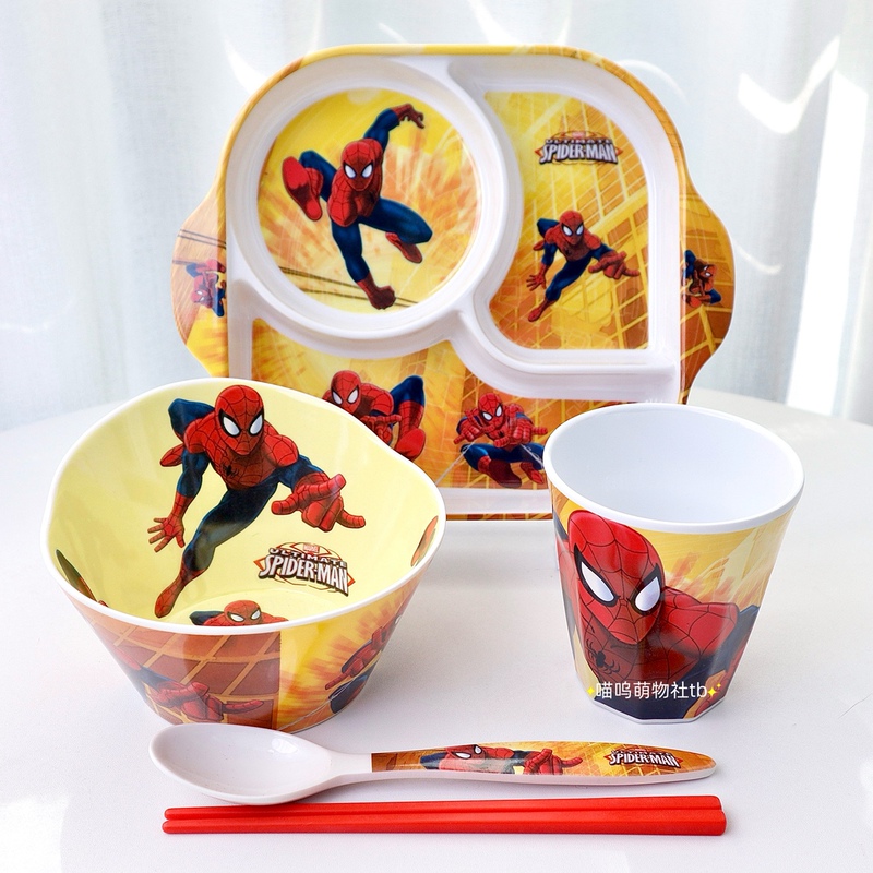 Spider-Man Cartoon Bowl and Plate Set for Children, Creative Divided Plate, Boys' Water Cup and Spoon, Student Tableware Bowl Spider-Man Cartoon Bowl and Plate Set for Children, Creative Divided Plate, Boys' Water Cup and Spoon, Student Tableware Bowl