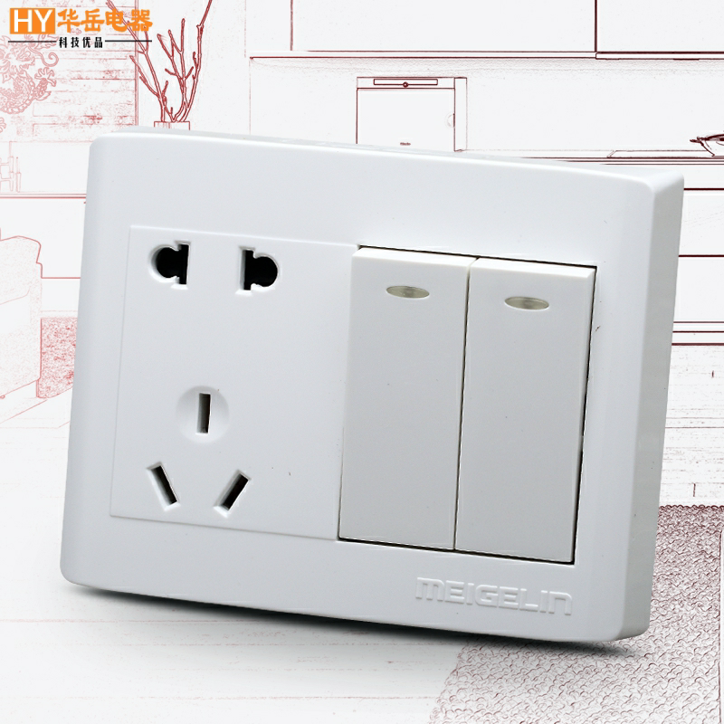 Open-mounted five-hole socket with two switches Socket panel with switch Two open two open double cut double switch Double Yabai