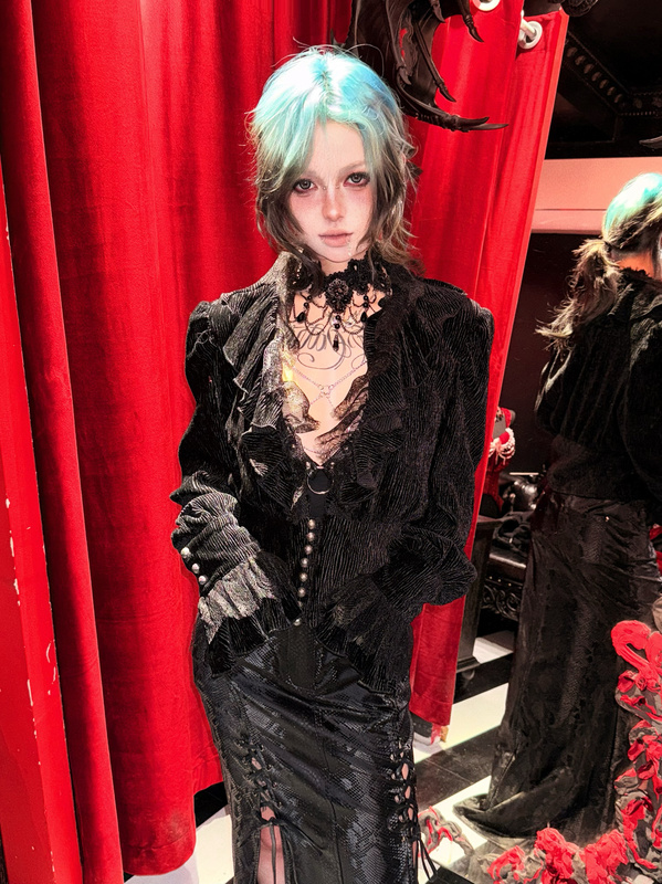 Made in Hell | Devilfashion Gothic Dark Men's Lace Bell Sleeve Slit Shirt Sht13301