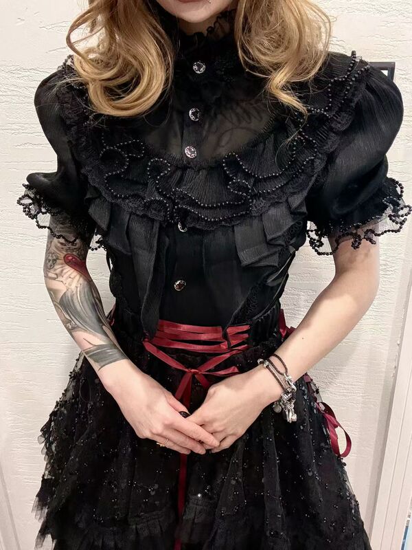 Made in Hell | Devilfashion Gothic Black Lace Puff Sleeve Top Sht15101 Made in Hell | Devilfashion Gothic Black Lace Puff Sleeve Top Sht15101