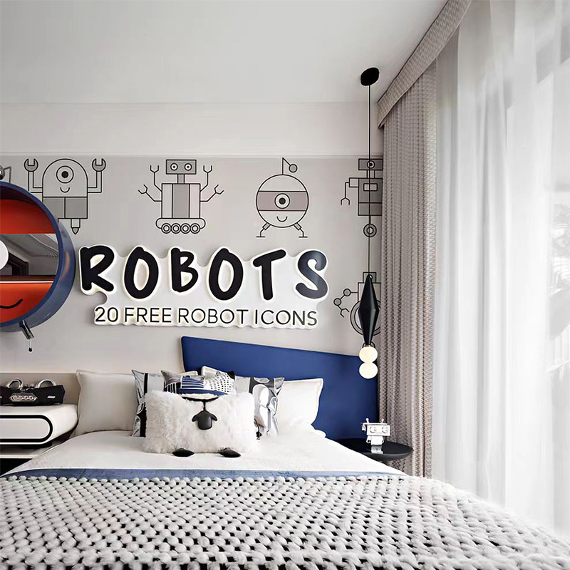 Model Room Exhibition Hall Kidsren's Cartoon Boy's Room Blue Theme Bedding Pillowcase Ten-Piece Set Multi-Piece Set