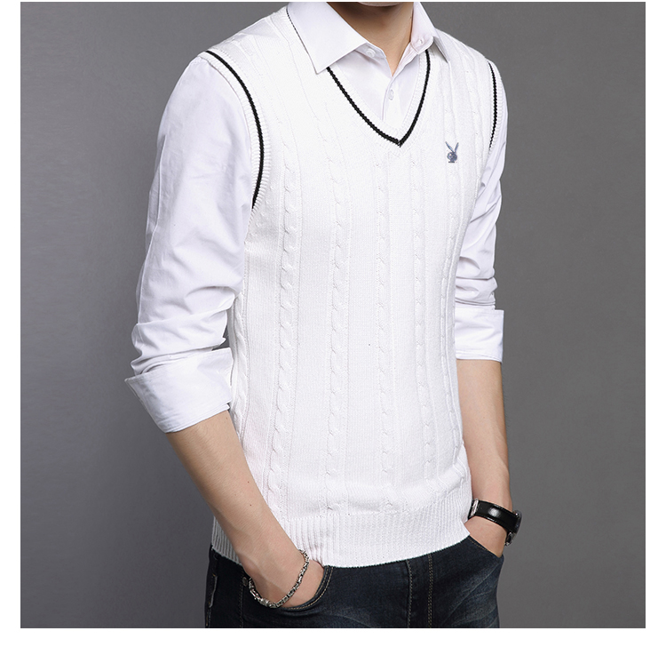 Playboy cotton ấm áp và nhung vest nam mùa thu đông vest không tay áo len thanh niên áo len phiên bản hàn quốc ao khoac len nam