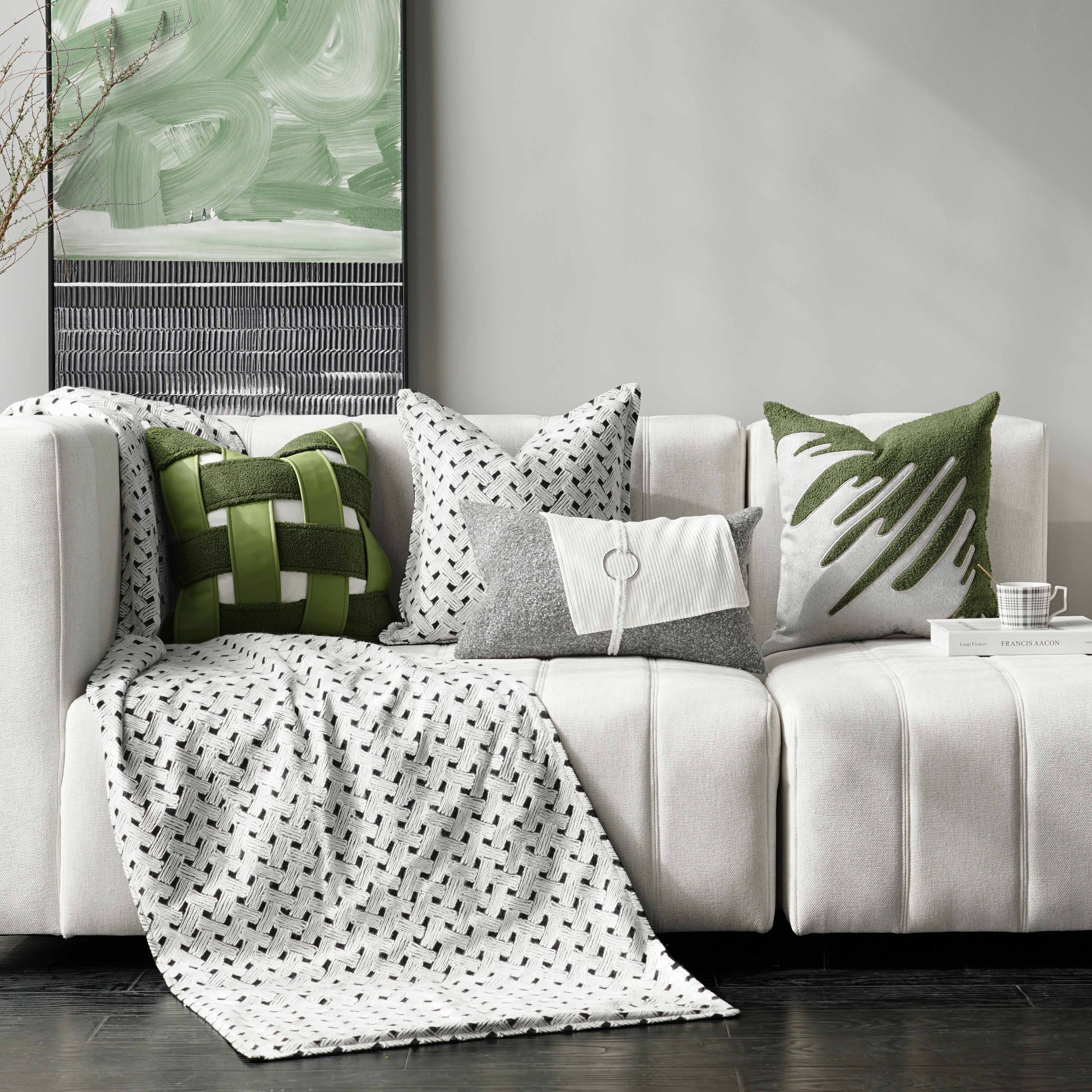 Original modern pastoral green grid living room sofa pillow cushion model room cushion car club bag