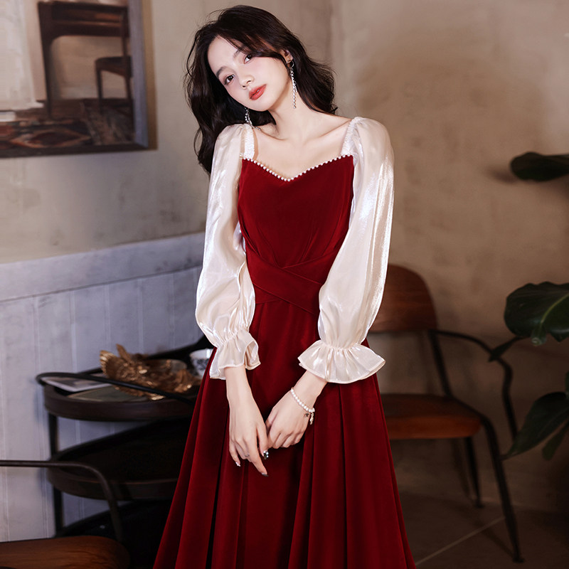 Toast to the bride's new daily wedding engagement Dress Wine Red Color Advanced Sensation Little Evening Dress Lady Summer
