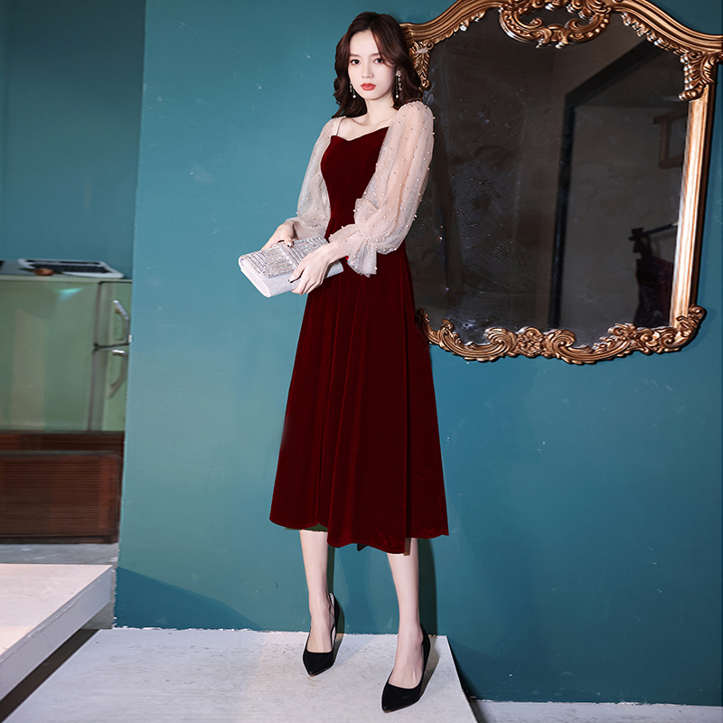 Evening dress, advanced clothing, velvet wedding dress for bride, suitable for teen, high-quality style Evening dress, advanced clothing, velvet wedding dress for bride, suitable for teen, high-quality style