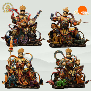 Taiwan Pure Copper Gilt Bronze Four Guardian Deities Statue Ornaments: Growth Deity, Multi-Hearing Deity, Broad-Eyed Deity, and Guardian Deity