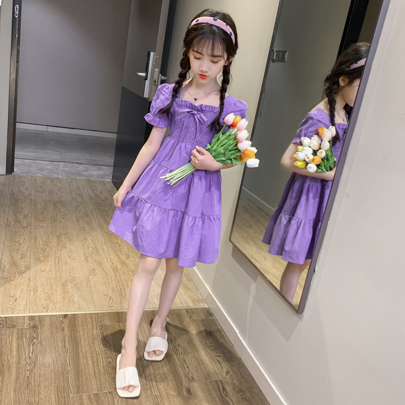 Next win girls dress summer clothes 2021 new children foreign school joker chest stitching Net red princess dress