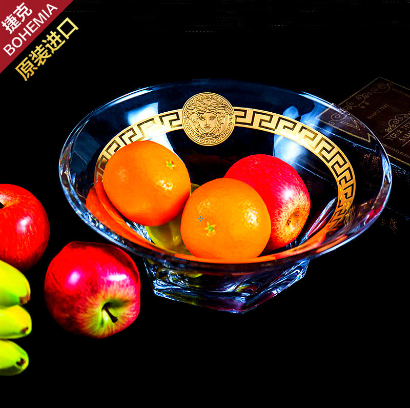Czech insert gold BOHEMIA crystal fruit tray melon fruit bowl fruit bowl fruit bucket European-style imported fruit pan dried fruit