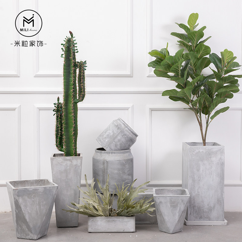 Large cement flowerpots rhomboid high-section plant basin instrumental modern minimalist living-room floor cement basin flower-pot fiberglass