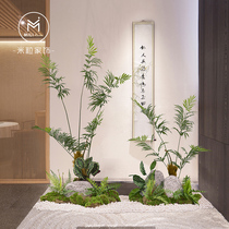 Simulation Golden Silk Monkey Fern Plant scenery Vegetation Combination Modern Chinese Green Planting Landscape Stairs Down corner Decorative Potted Plants