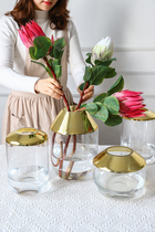 Soma golden large glass vase Living room light luxury flower arrangement bottle Modern simple model room decoration tulip vase