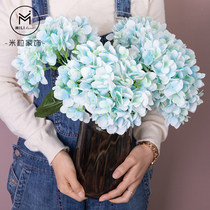 High quality 9 head hydrangea simulation flower single branch blue pink flower Living room dining room model room fake flower decorative flower