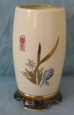 Cizhou kiln flower glaze cultural room boutique 70 80 s gold pen holder Wen craft decoration calligraphy painting 70 s or 80 s