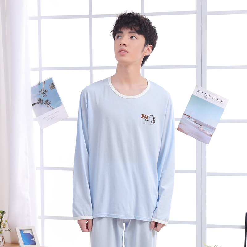 Summer Single-Piece Long-Sleeved Top for Teenagers, Pure Cotton 100% Pajamas, Cotton Men'S, Big Kids, Student Home Air-Conditioning Clothing
