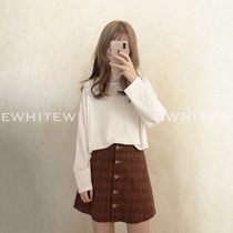 Universal pure color base Odale white loose 100 lap hitch undershirt long sleeve round neck T-shirt W