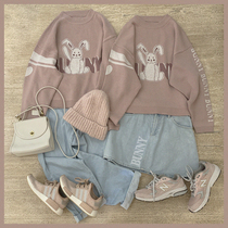 Original Doll Rabbit Retro Cute Teenage Girl Letters Ultra Loose Pink Sweater K