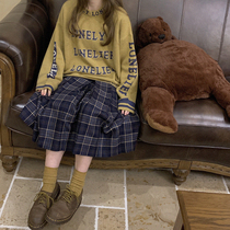 Original loneliness into the class retro teenage girl English letters ultra-loose yellow sweater K