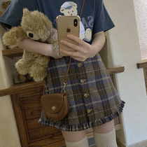 Ancient sense retro gray-blue plaid girl A short skirt H