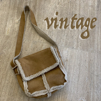Original suede lamb velvet stitching ancient sense retro Joker thick handmade feel shoulder bag H