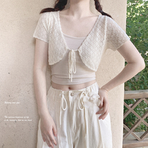 TT Yarn Pure Handmade Hook Edge Clear Hollowed-out Cream Beige High Waist Ultra Short Knit Knitwear Knitwear K