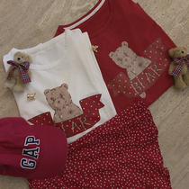 Original wave points floating with cute little Bear Odale red loose short sleeve T-shirt W