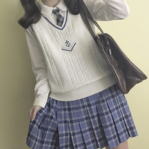 Original girls  College style navy element embroidered V-neck student sweater vest K
