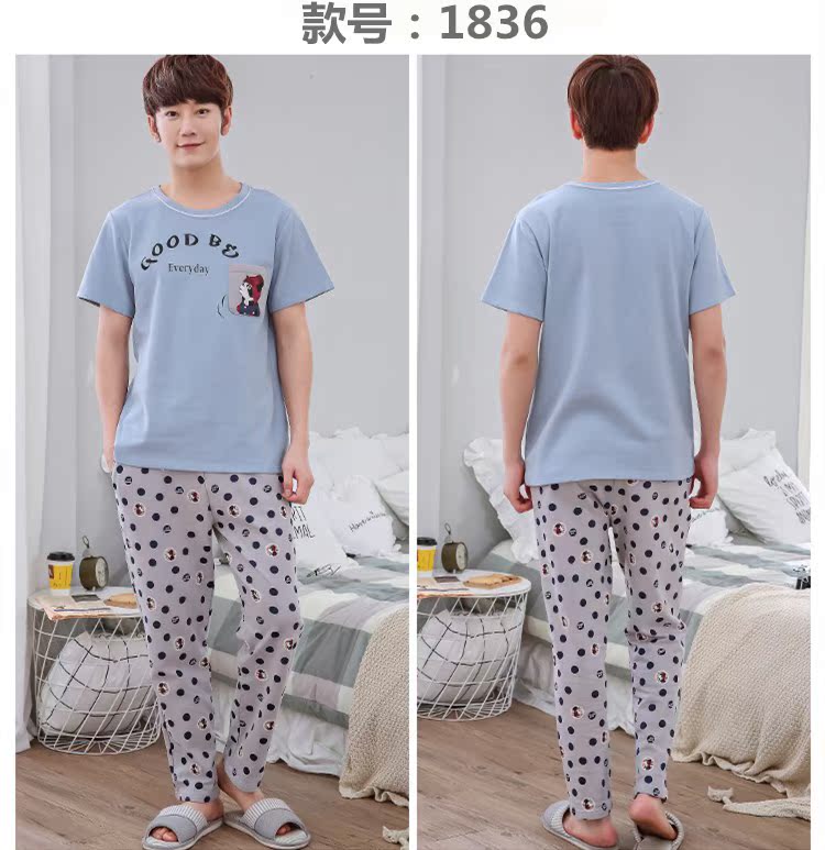 Của nam giới đồ ngủ cotton ngắn tay quần mùa hè cotton nam casual kích thước lớn đồ ngủ mùa hè dịch vụ nhà phù hợp với phim hoạt hình quần lót nam