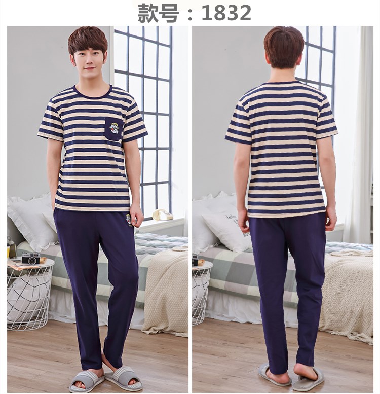 Của nam giới đồ ngủ cotton ngắn tay quần mùa hè cotton nam casual kích thước lớn đồ ngủ mùa hè dịch vụ nhà phù hợp với phim hoạt hình quần lót nam