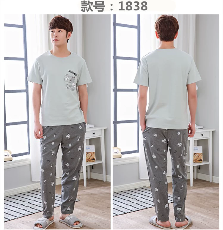 Của nam giới đồ ngủ cotton ngắn tay quần mùa hè cotton nam casual kích thước lớn đồ ngủ mùa hè dịch vụ nhà phù hợp với phim hoạt hình