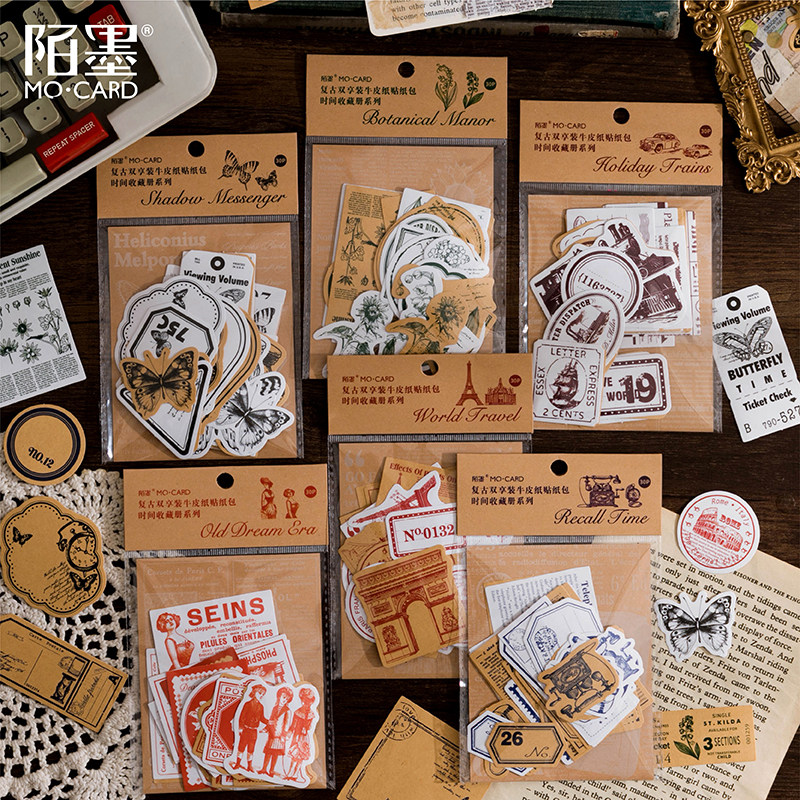 Strangink Double Hedonist Kraft Paper Stickler Time Collection Retro building Butterfly Handbill Decoration Patch