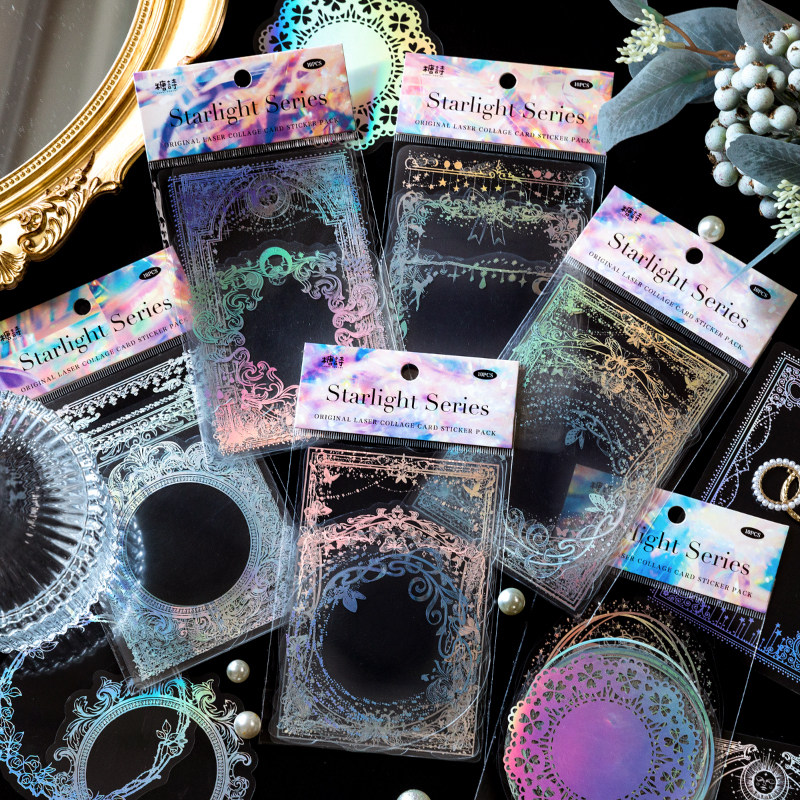 Sugar PET laser sticker Shining starlight Dream Boxes Magic array of hand - books transparent background collage card