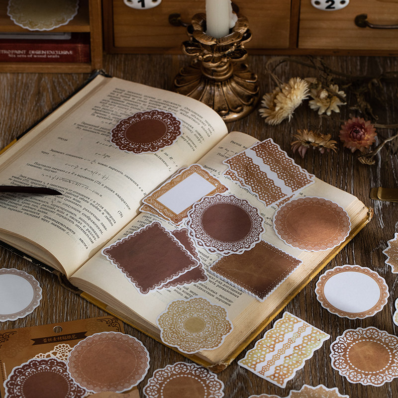 SMELL OF SULPHURIC ACID PAPER LACE STICKERS BAG OILEE POETRY CHAPTER RETRO CIRCLE BORDER HANDBILL DECORATION HIT BOTTOM BACKGROUND POST