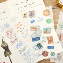 Creativity and paper Pink posting paper Retro stamps European and American postmark Note labels Hand ledger Decorative Sticker 6 sheets of entry