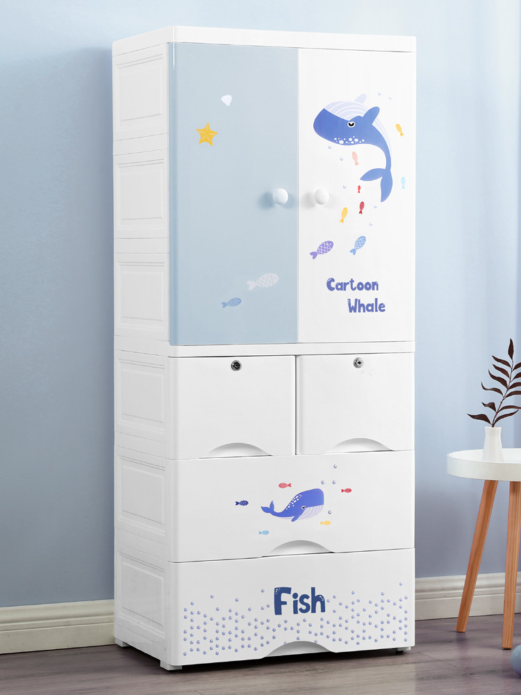 Large thickened cartoon plastic baby wardrobe Children's storage cabinet dual-use drawer storage finishing baby wardrobe
