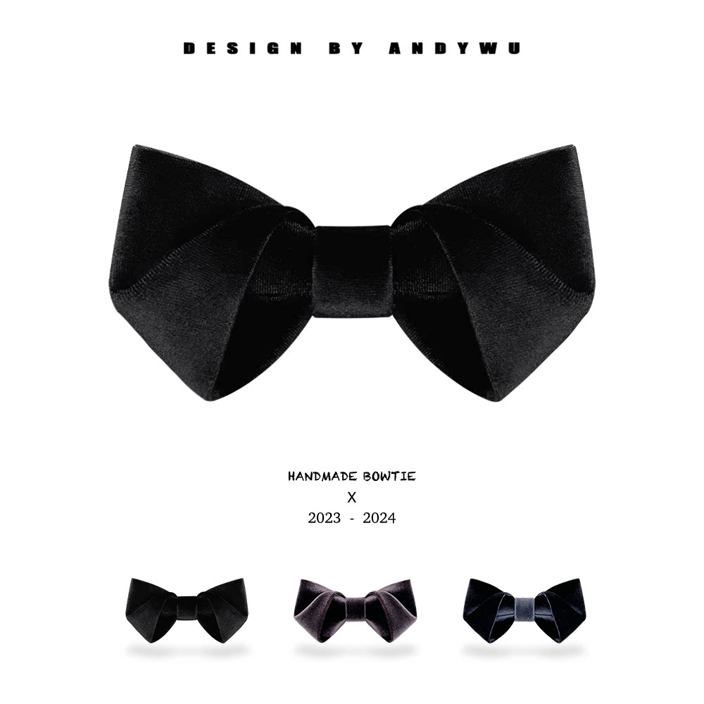 Andy Wu Velvet Obsidian Black Handmade Bow Tie for Men's Weddings - Best Man's Gift