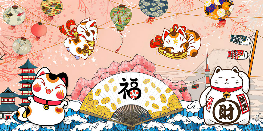 日本卡通招财猫墙