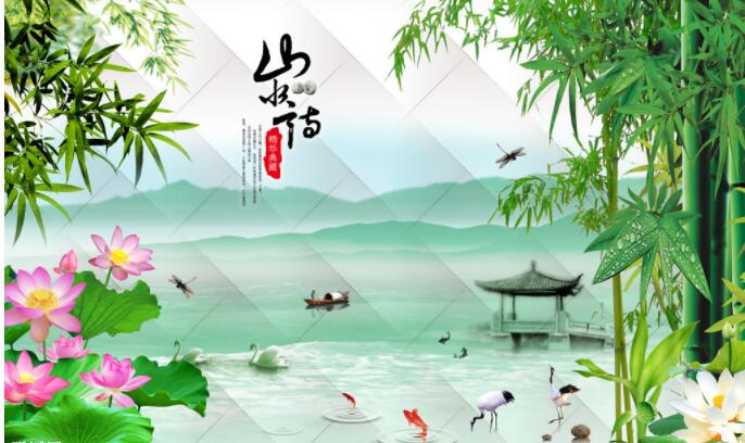 山水情 水墨 江